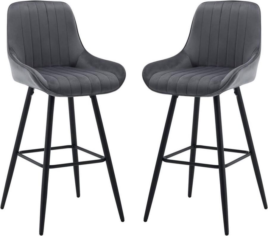 Dripio 2 stuks Designer Barkrukken Fluweel Zitting met Rugleuning Voetsteun Metalen Frame 71 cm Zithoogte Voor Keuken Bar of Bistro Modern & Comfortabel Donkergrijs