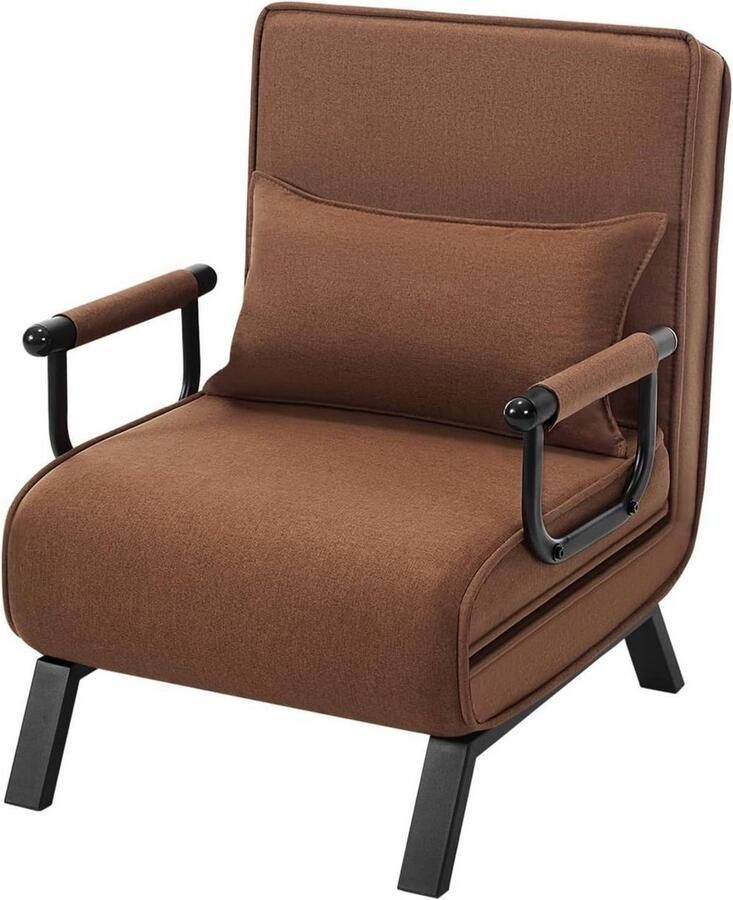 Dripio 3-in-1 Slaapbank Klapstoel met Verstelbare Rugleuning & Afneembaar Kussen Slaapbank Fauteuil & Logeerbed in Eén Linnen Bekleding Voor Woonkamer Slaapkamer of Appartement 65x78x75 cm Bruin