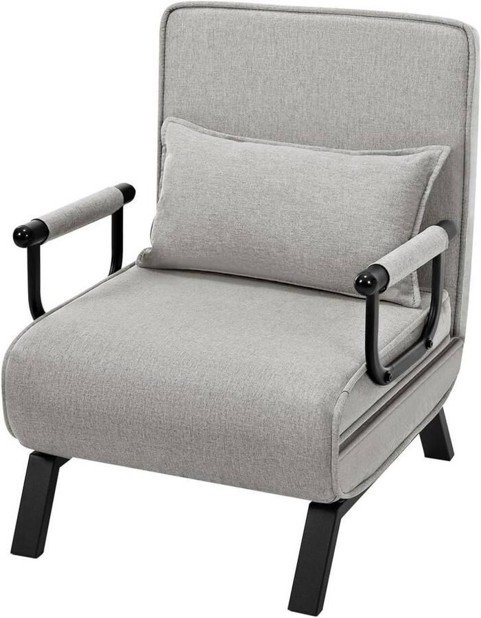 Dripio 3-in-1 Slaapbank Klapstoel met Verstelbare Rugleuning & Afneembaar Kussen Slaapbank Fauteuil & Logeerbed in Eén Linnen Bekleding Voor Woonkamer Slaapkamer of Appartement 65x78x75 cm Grijs