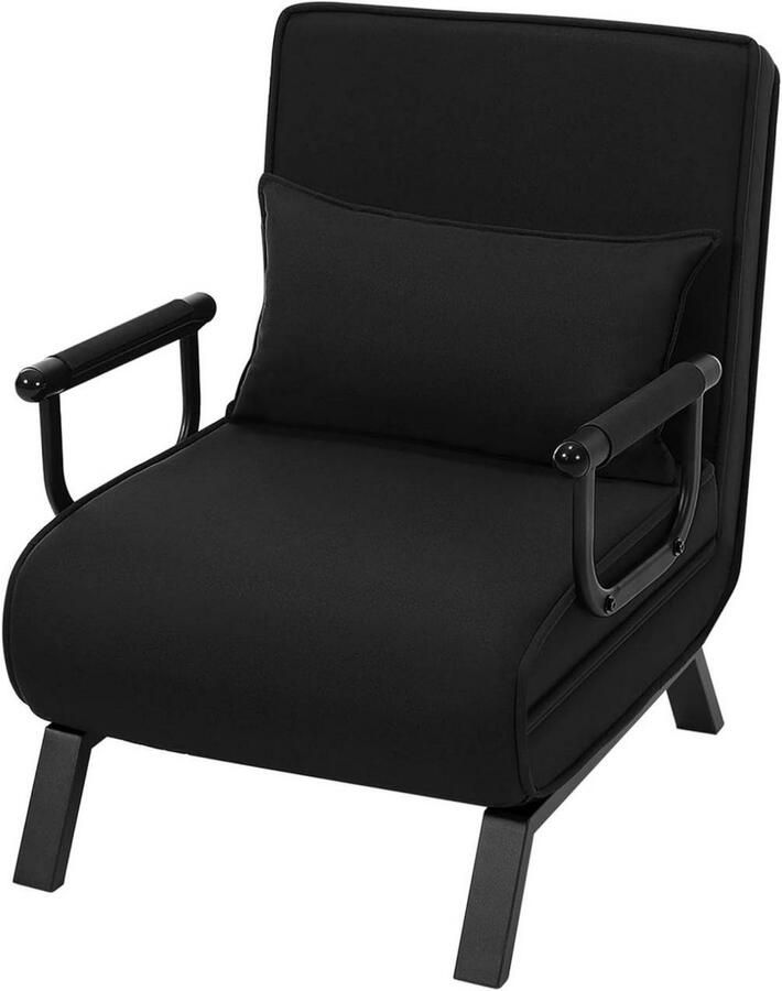 Dripio 3-in-1 Slaapbank Klapstoel met Verstelbare Rugleuning & Afneembaar Kussen Slaapbank Fauteuil & Logeerbed in Eén Linnen Bekleding Voor Woonkamer Slaapkamer of Appartement 65x78x75 cm Zwart