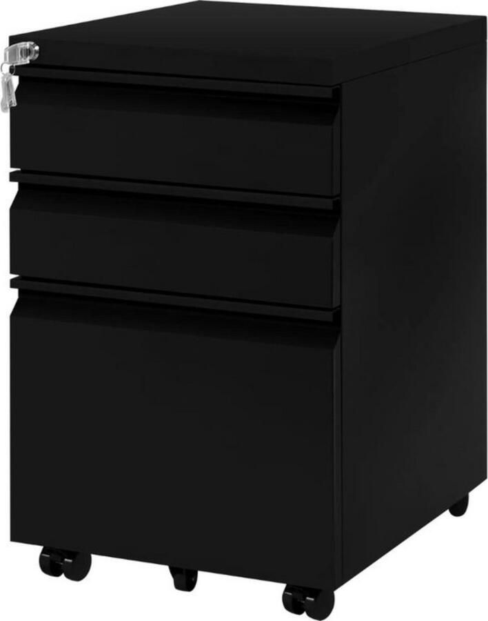 Dripio Archiefkast op wieltjes compact & praktisch stevige opbergkast ideaal voor kantoor & woonkamer zwart 39x48x62 cm