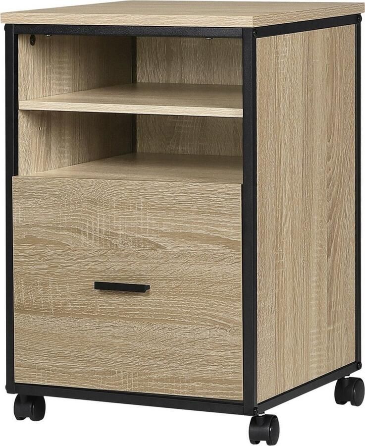 Dripio Archiefkast op wieltjes robuust & stijlvol stevig spaanplaat metaal licht eik zwart 40x40x60 cm