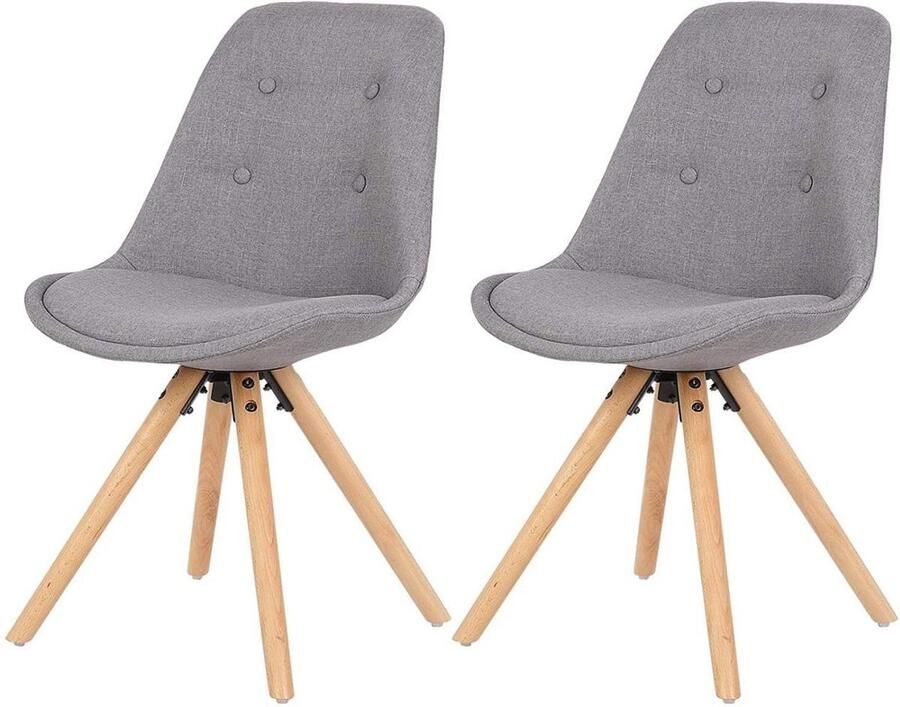 Dripio Bezoekersstoel Eetkamerstoel Grijs Stof Houten poten Set van 2