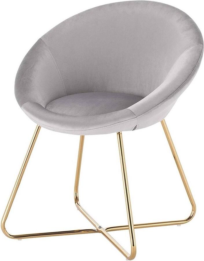 Dripio Bezoekersstoel Eetkamerstoel Lichtgrijs Velvet Metalen poten Set van 1 Zithoogte 44 cm Deluxe
