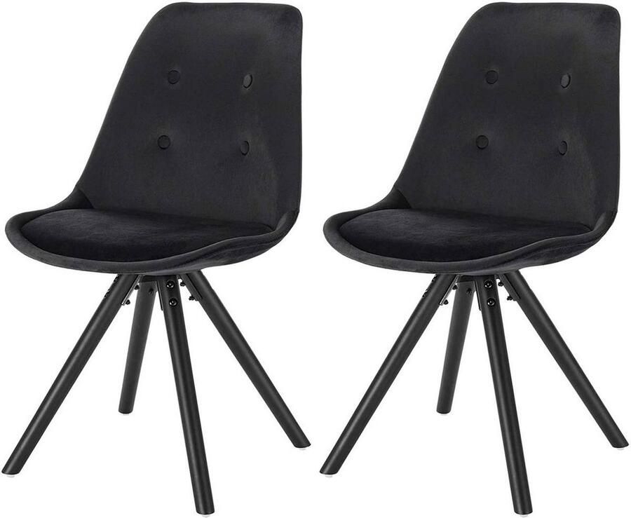 Dripio Bezoekersstoel Eetkamerstoel Zwart Velvet Houten poten Set van 2