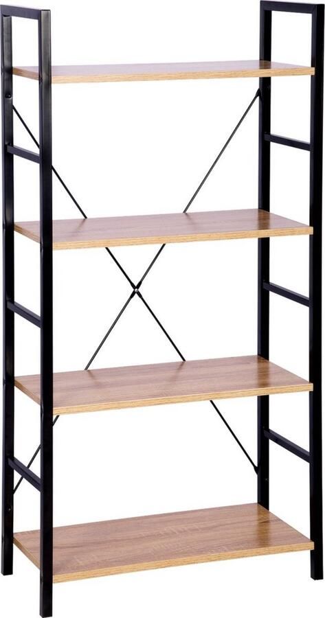 Dripio Boekenkast 4 lagen ladderrek stijl compact & functioneel stevig licht eik zwart 60x28x116 cm
