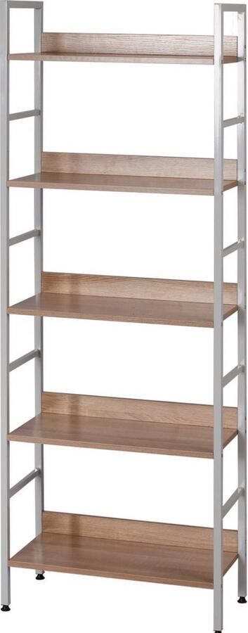 Dripio Boekenkast 5 lagen industrieel & stijlvol ladderrek design stevig & modern licht eik wit 60x27.5x160 cm