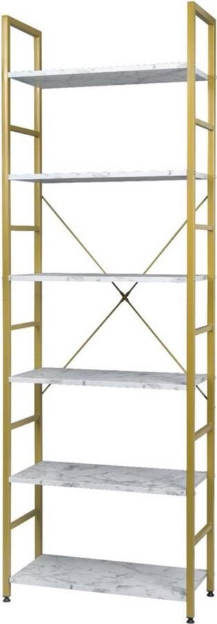 Dripio Boekenkast 6 lagen industrieel & stijlvol ladderrek opbergkast stevig goud marmer 60x28x180 cm