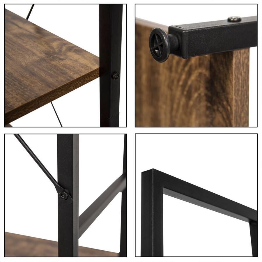 Dripio Boekenkast 6 lagen ladderrek design industrieel & stijlvol donker eik zwart 60x28x180 cm