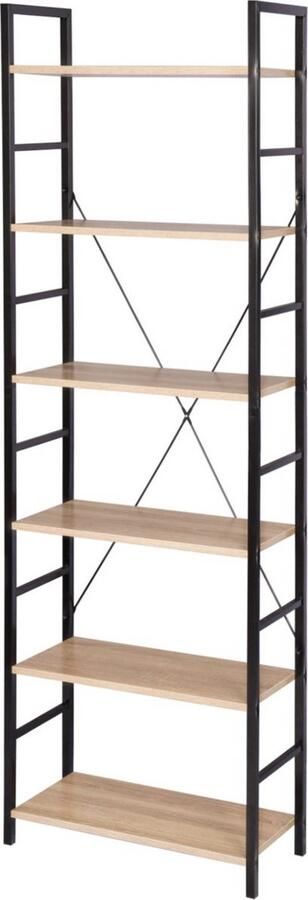 Dripio Boekenkast 6 lagen ladderrek opbergkast industrieel & stijlvol stevig licht eik zwart 60x28x180 cm