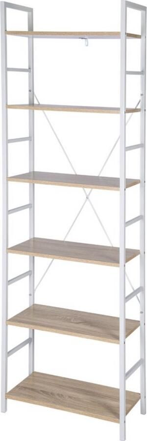 Dripio Boekenkast 6 lagen ladderrek stijl ruim & modern stevig licht eik wit 60x28x180 cm