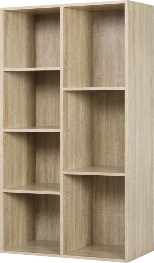 Dripio Boekenkast 7 vakken strak & tijdloos design ruime opbergkast stevig licht eik 59.5x29.5x108 cm