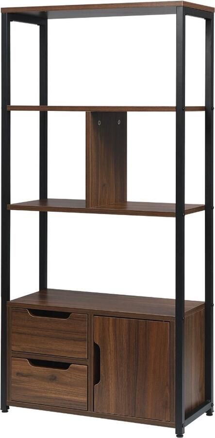 Dripio Boekenkast Industrieel 4 Lagen Donkerbruin 1 Deur 2 Lades 58x24x120cm
