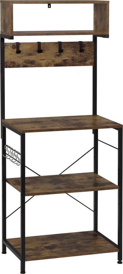 Dripio Boekenkast Industrieel 4 Lagen Inclusief 10 Haken Zwart 60x152x38cm
