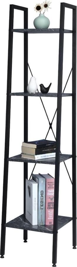 Dripio Boekenkast Industrieel 4 Lagen Marble Look Zwart 34x35x148cm