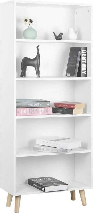 Dripio Boekenkast Industrieel 4 Lagen Op Poten Wit 60x24x144cm