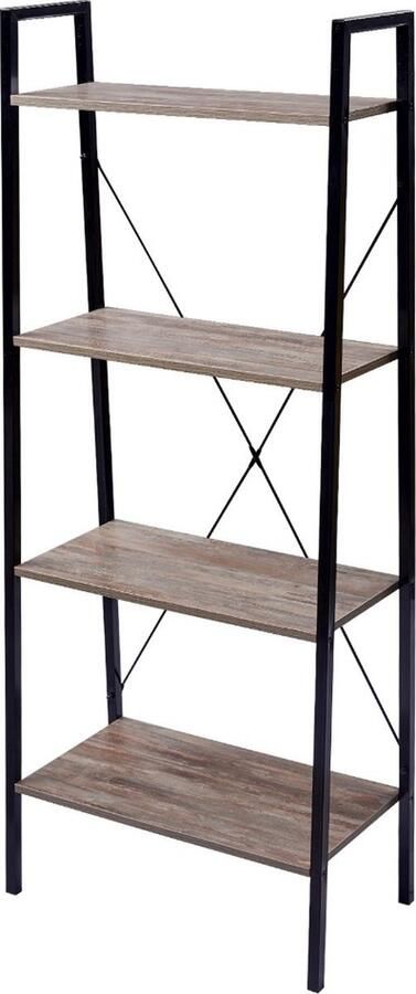 Dripio Boekenkast Industrieel 4 Lagen Zwart Hout 60x35x148cm