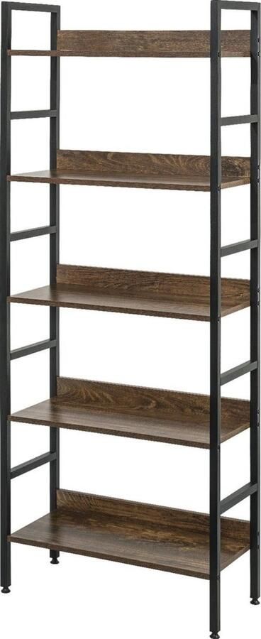 Dripio Boekenkast Industrieel 5 Lagen Hout Look Bruin Grijs 60x27.5x160cm