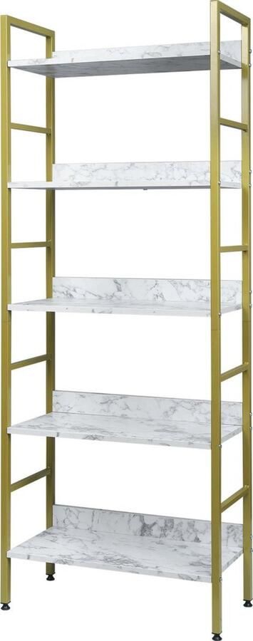 Dripio Boekenkast Industrieel 5 Lagen Marble Look Wit Goud 60x27.5x160cm