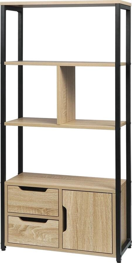 Dripio Boekenkast Industrieel 4 Lagen Oak 1 Deur 2 Lades 58x24x120cm