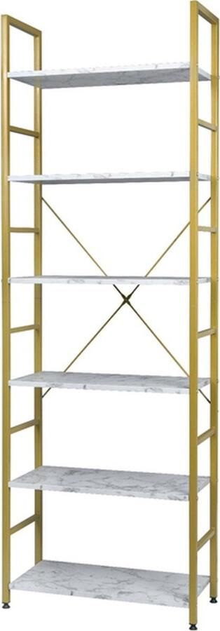 Dripio Boekenkast Industrieel 6 Lagen Wit Goud Marble Look 60x28x180cm