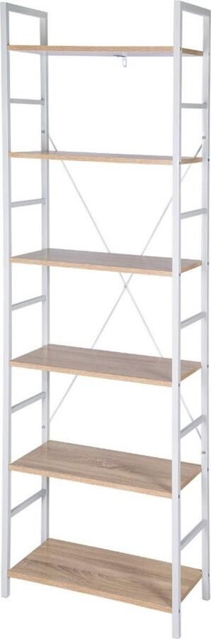 Dripio Boekenkast Industrieel 6 Lagen Wit Oak Boekenrek 60x28x180cm