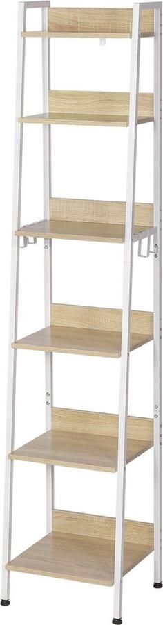 Dripio Boekenkast Industrieel 6 Lagen Wit Oak Hout Metaal 41x187x36cm