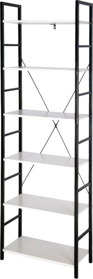 Dripio Boekenkast Industrieel 6 Lagen Wit Zwart Boekenrek 60x28x180cm