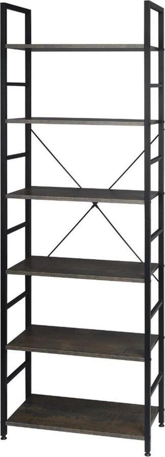 Dripio Boekenkast Industrieel 6 Lagen Zwart Boekenrek Hout Metaal