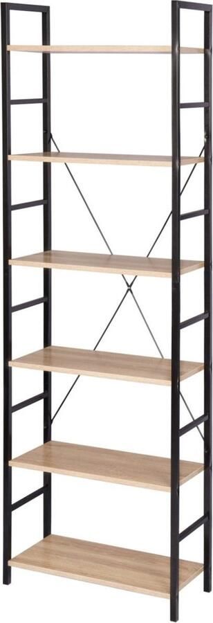 Dripio Boekenkast Industrieel 6 Lagen Zwart Oak Boekenrek 60x28x180cm