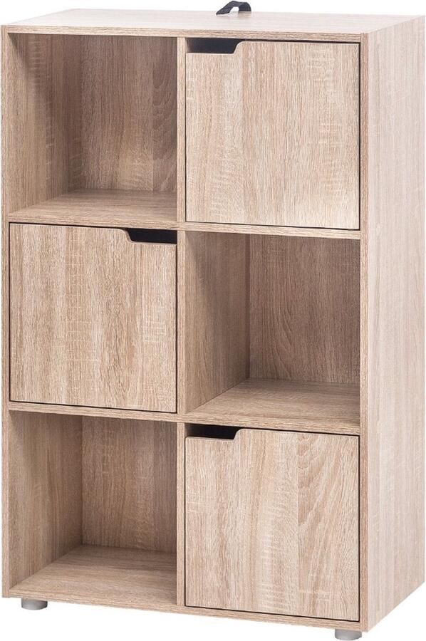 Dripio Boekenkast Industrieel 6 Vakken Oak 3 Deuren 59.7x29.7x91cm