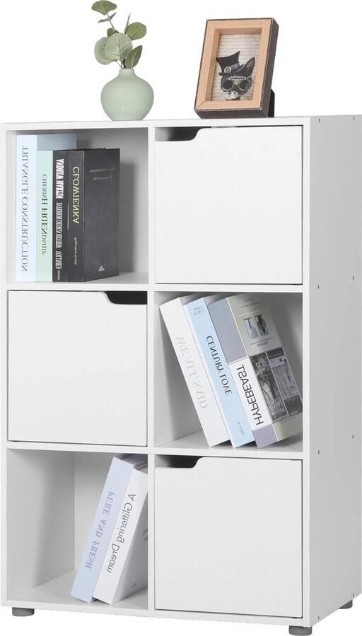 Dripio Boekenkast Industrieel 6 Vakken Wit 3 Deuren 59.7x29.7x91cm