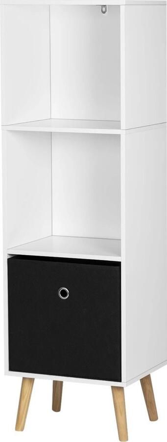 Dripio Boekenkast Met Lade 3 Lagen Wit Zwart 36x30x114cm Hout