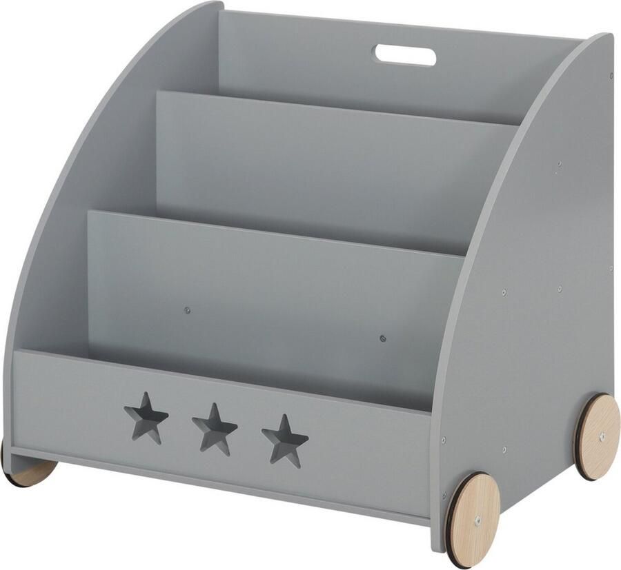 Dripio Boekenkast met wielen stevig & ruim kinderkamer speelgoedkast mobiel & praktisch grijs 62x42x57 cm