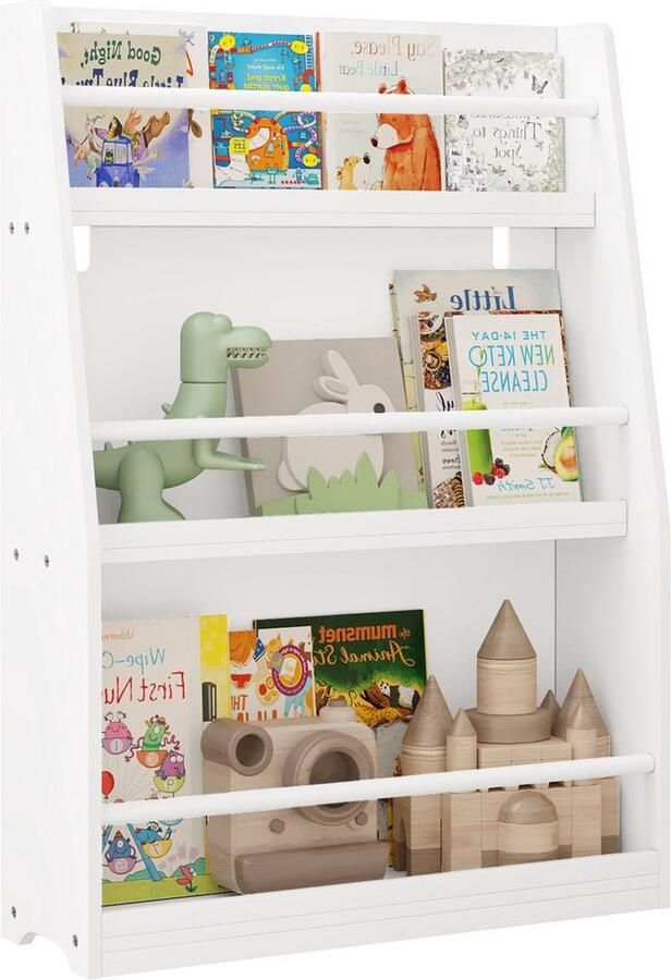 Dripio Boekenkast voor kinderen ruimtebesparend MDF opbergkast modern design met 3 planken wit 58.5x18x81 cm