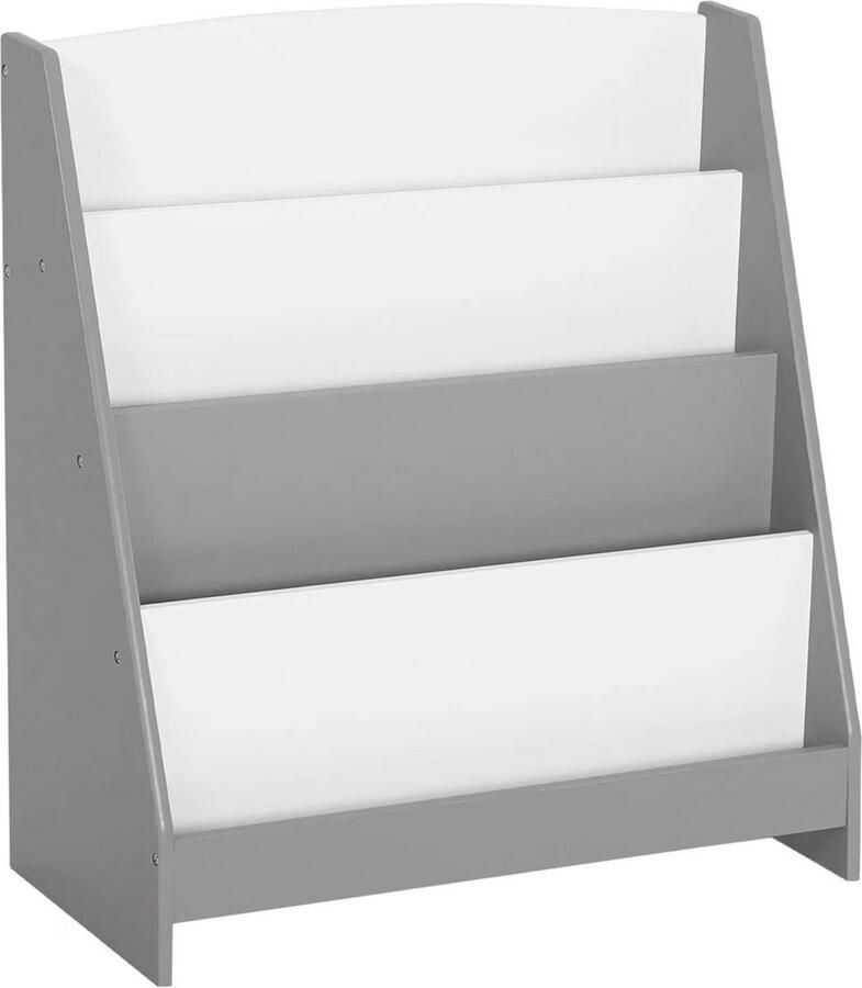 Dripio Boekenrek voor kinderen modern grijs wit stevige MDF opbergkast met 4 compartimenten speels en functioneel