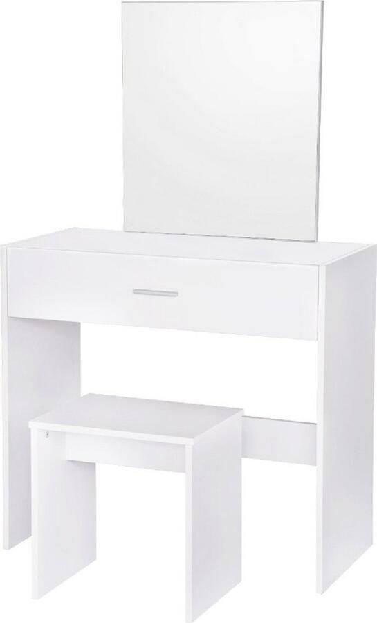 Dripio Houten kaptafel met spiegel & opbergruimte compact & elegant modern wit 82x39x75 cm