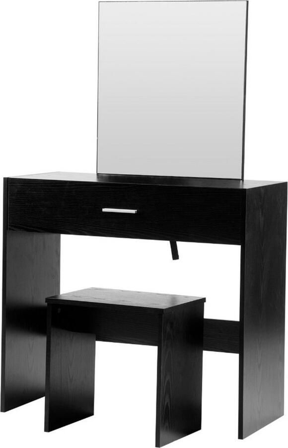 Dripio Houten kaptafel met spiegel & opbergruimte compact en stijlvol stevige MDF constructie zwart 82x39x75 cm