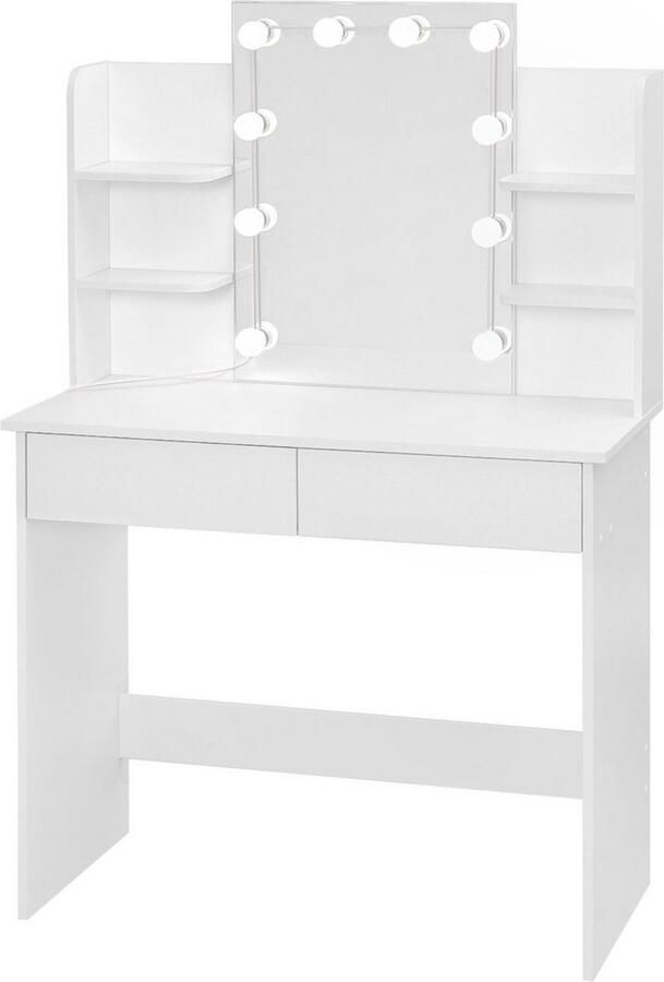 Dripio Houten kaptafel met spiegel & opbergruimte ruim en stijlvol strak wit design 90x135x40 cm