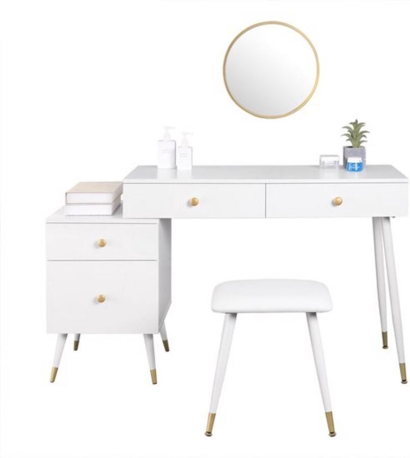 Dripio Kaptafel met spiegel stijlvolle make-up tafel stevige constructie modern wit & goud elegant design 100x40x75.5 cm