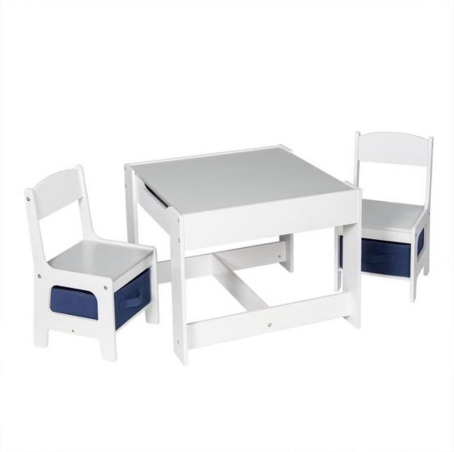 Dripio Kindertafel en 2 stoeltjes met opbergruimte stevige MDF constructie modern & praktisch wit