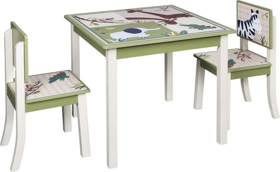 Dripio Kindertafel en 2 stoeltjes speels ontwerp met dierenprint stevig MDF ideaal voor kinderopvang & thuis