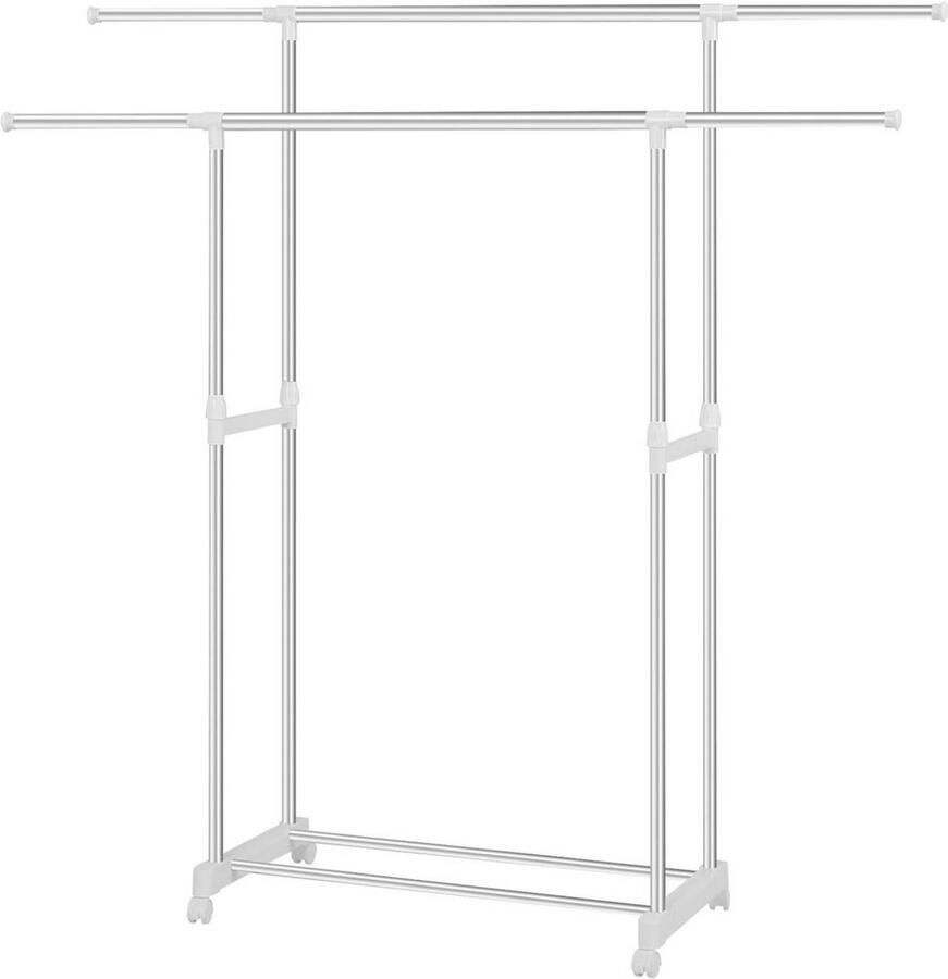 Dripio Kledingrek met Wielen In Hoogte & Breedte Verstelbaar Met Opbergplank Vrijstaand Droogrek Metalen Frame Voor Slaapkamer Wasruimte of Hal 30 kg Draagkracht 75 5-151 5x94-171x42 cm