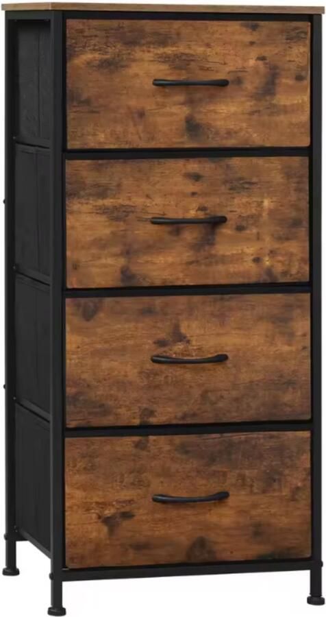 Dripio Ladekast Smal 4 Stoffen Lades Opbergkast met Houten Top Metalen Frame Voor Slaapkamer Hal of Woonkamer Vintage Bruin 45x94 5x30 cm