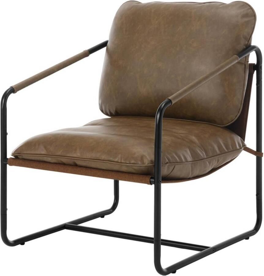Dripio Lounge Chair Vintage Gestoffeerde Fauteuil met Kunstleer & Metalen Frame TV & Leesstoel Ergonomisch Design Voor Woonkamer Slaapkamer of Balkon 65x80x75 cm Lichtbruin