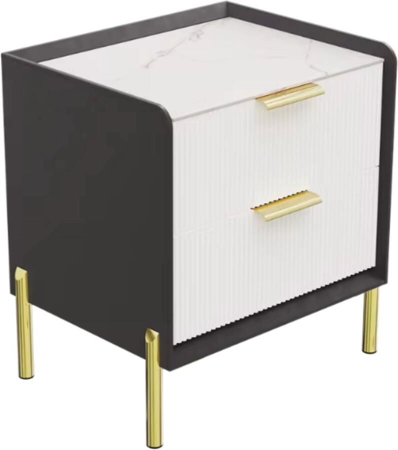 Dripio Modern Nachtkastje 2 Lades Kunstleder Gesinterde Steen Geen Montage Nodig Luxe en Duurzaam Voor Slaapkamer Woonkamer Hotel en Sofa-Zijde