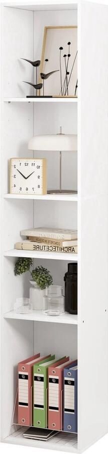 Dripio Open Boekenkast 5 Vakken Wit Boekenrek Hout 30x151x26cm