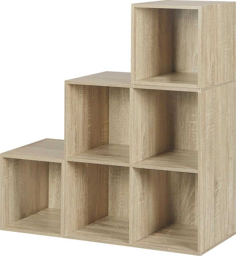 Dripio Open Boekenkast 6 Vakken Oak Hout Boekenrek 90x90x30cm