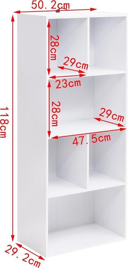Dripio Open Boekenkast 6 Vakken Wit Boekenrek Hout 50x30x118cm