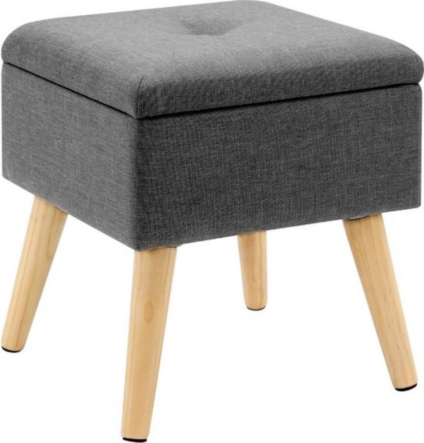 Dripio Poef met opbergruimte elegant & functioneel stevige houten poten modern design lichtgrijs 32x36.5 cm